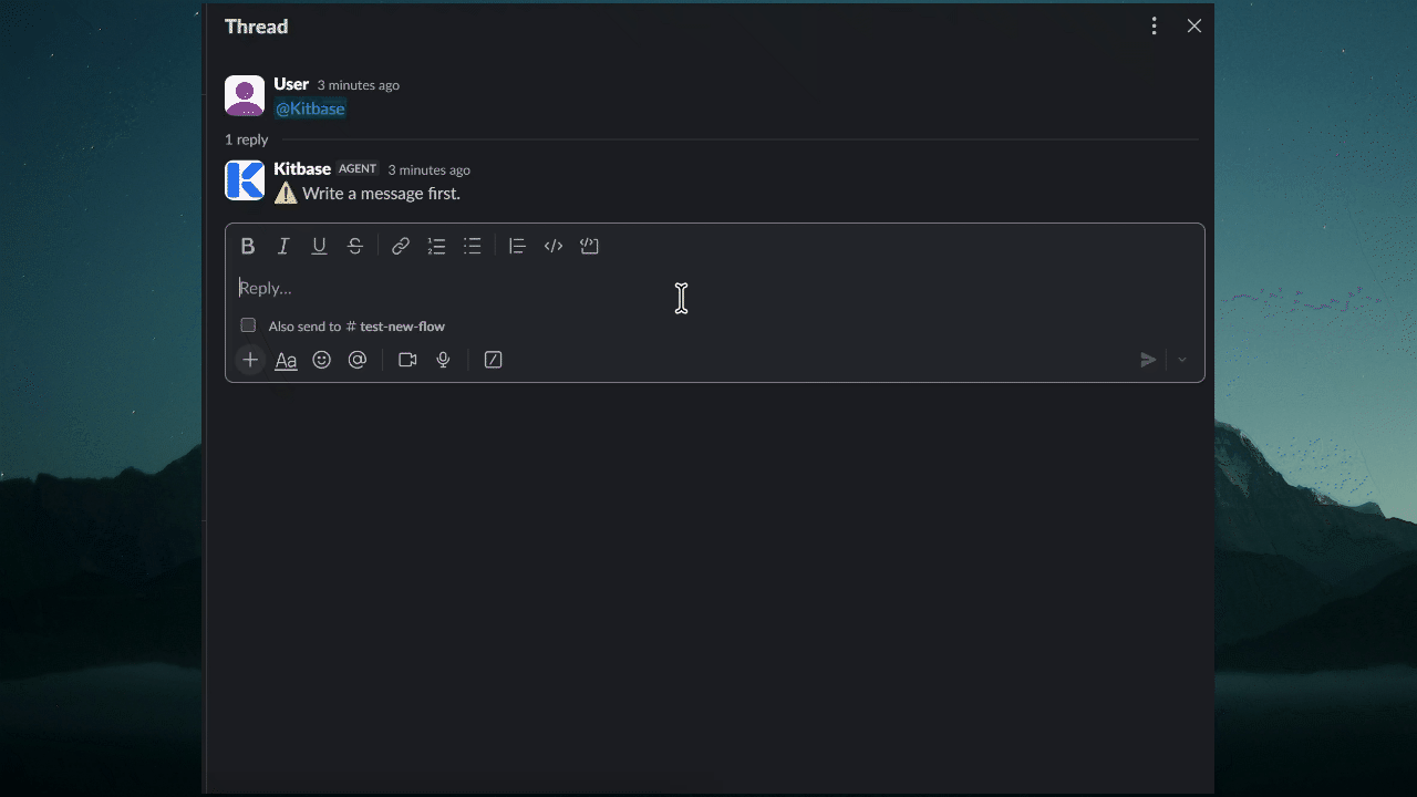A Slack thread: someone asks @Kitbase about GA AI visibility