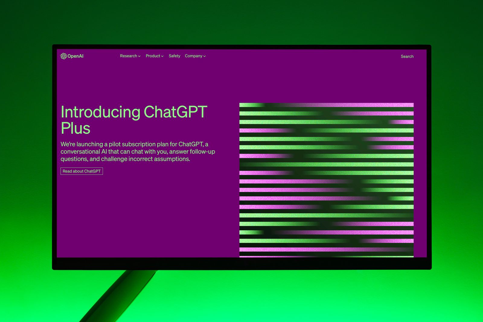 An AI assistant product page open on a monitor