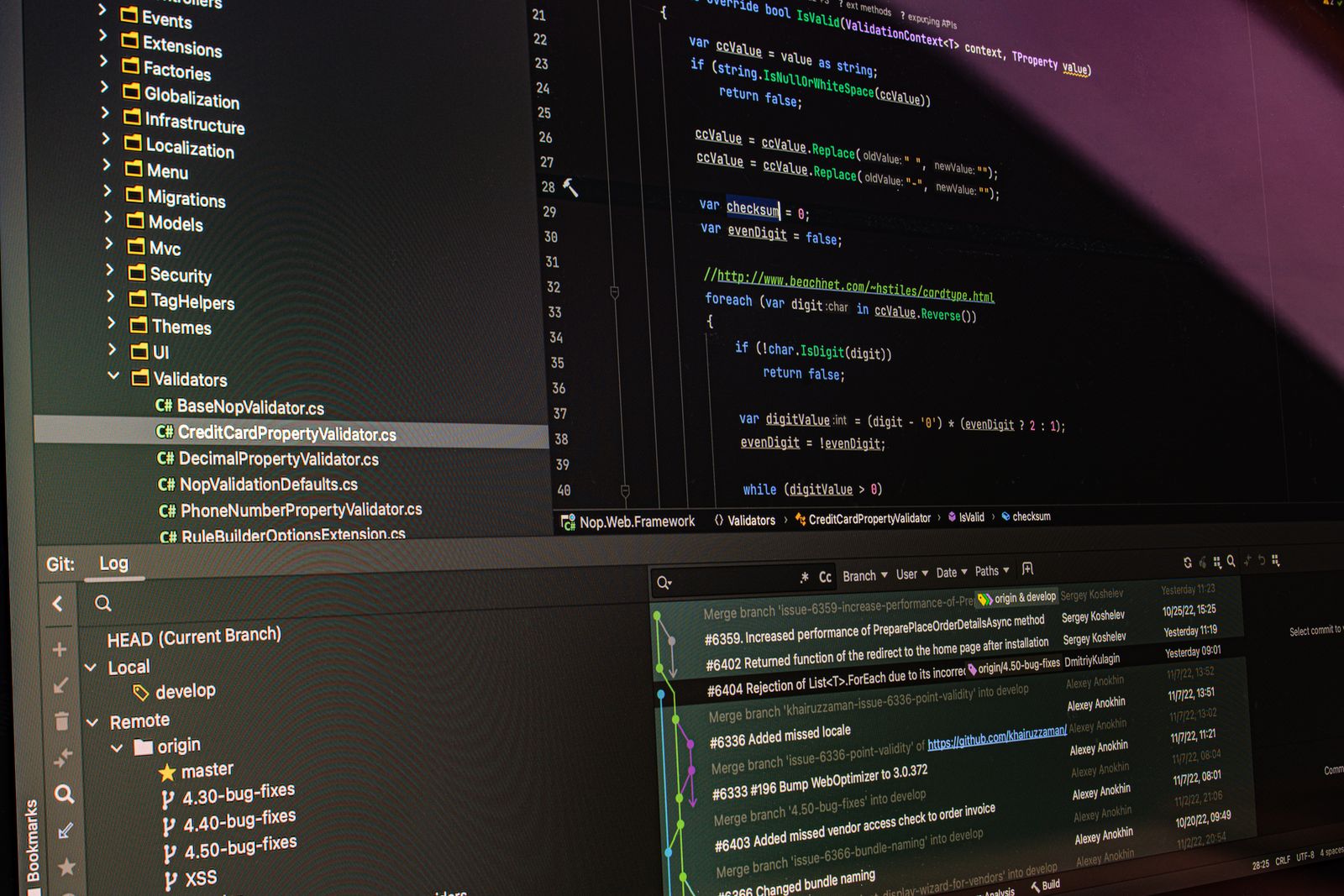 A code editor open on a developer's screen